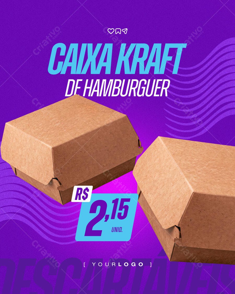 Post Instagram Caixa Kraft Hamburgueria PSD Editável