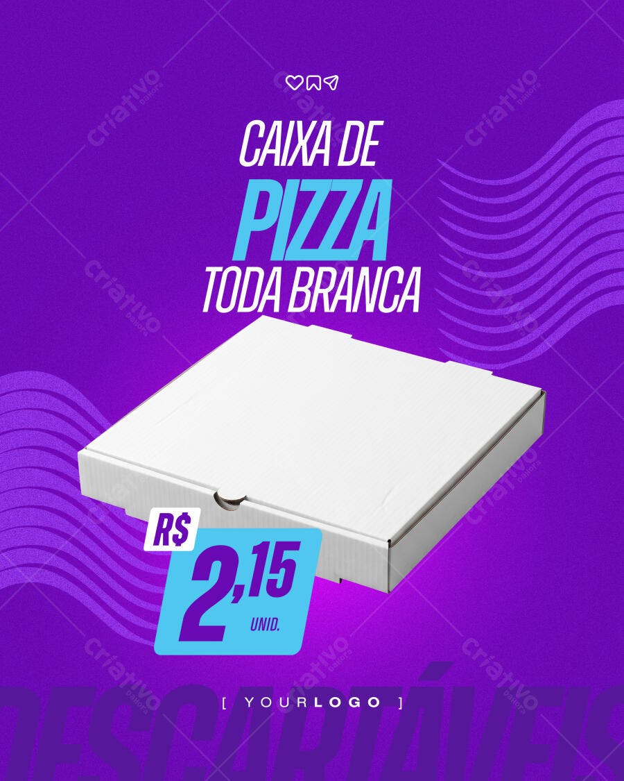 Post Instagram Caixa Pizza Branca Promoção PSD Editável