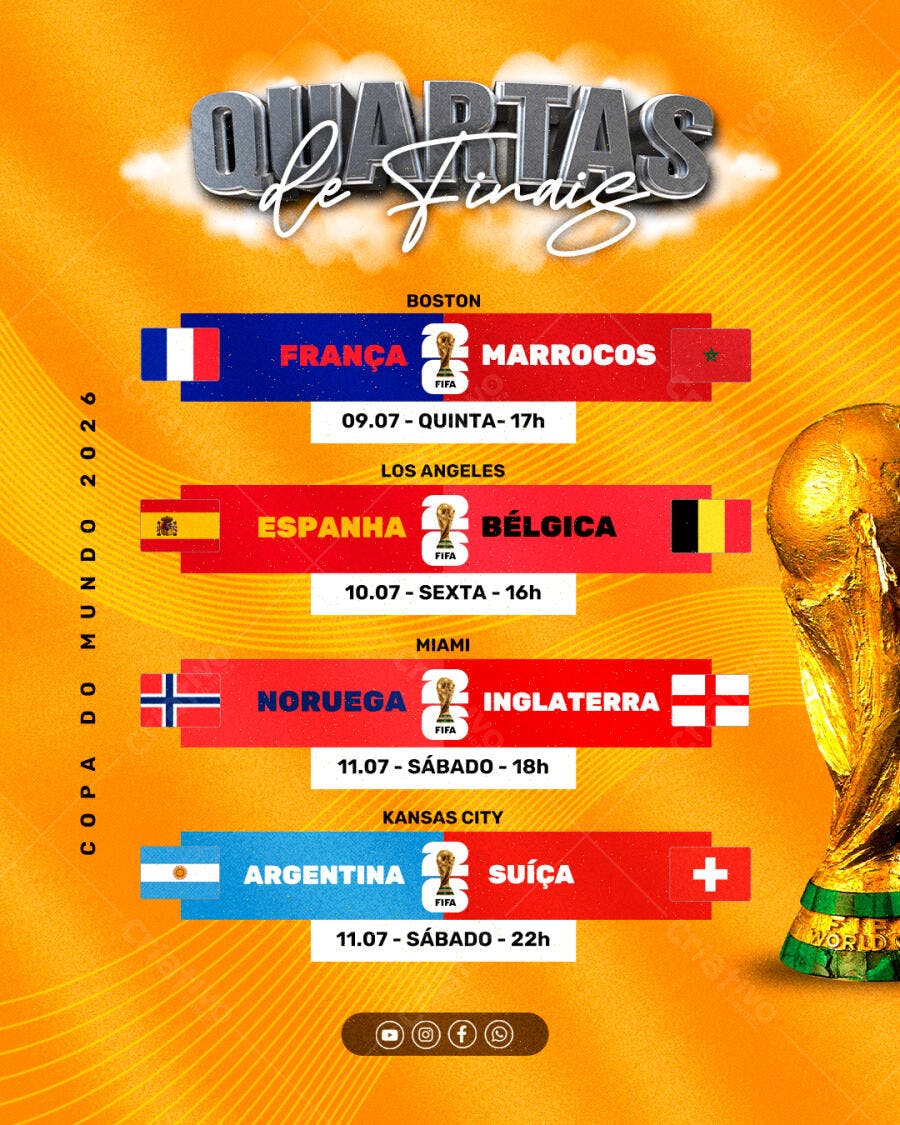 Post Instagram Copa do Mundo Quarta de Final PSD Editável