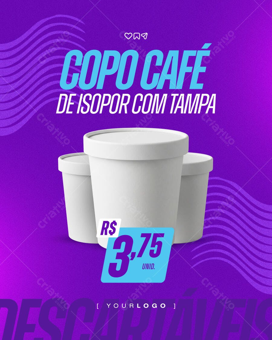 Post Instagram Copo Café Isopor Descartável PSD Editável