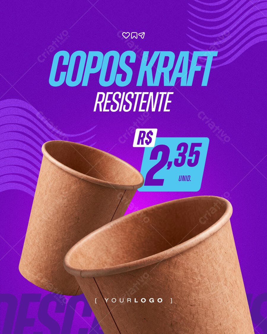 Post Instagram Copos Kraft Resistente PSD Editável
