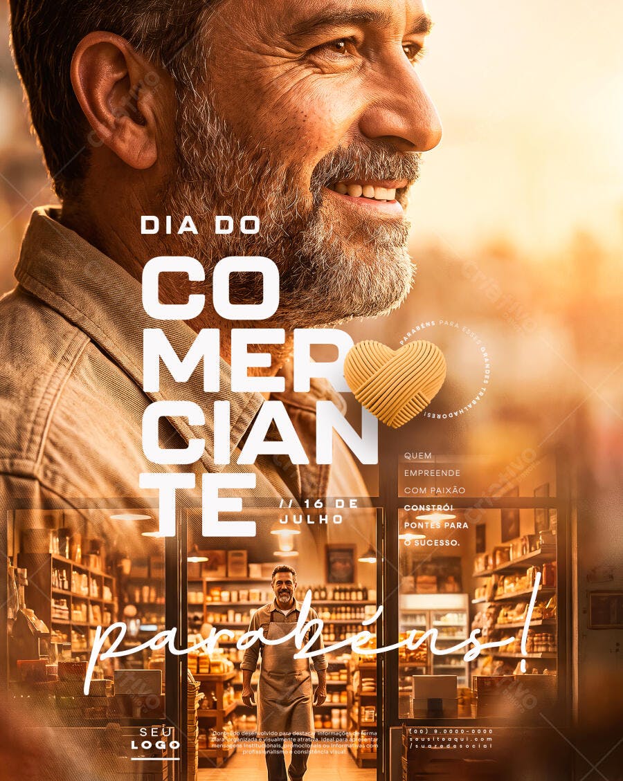 Post Instagram Dia do Comerciante 16 de Julho PSD Editável