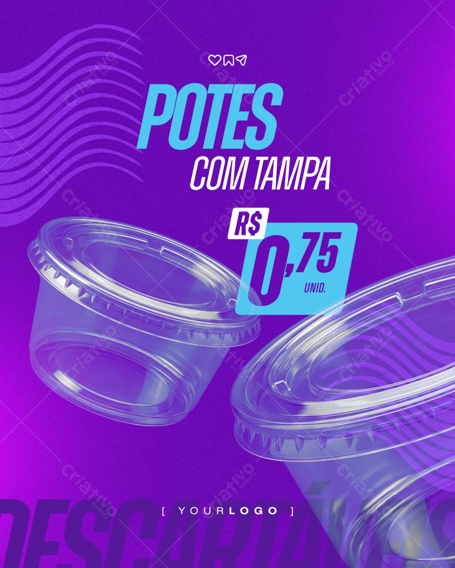Post Instagram Potes Descartáveis Promoção PSD Editável