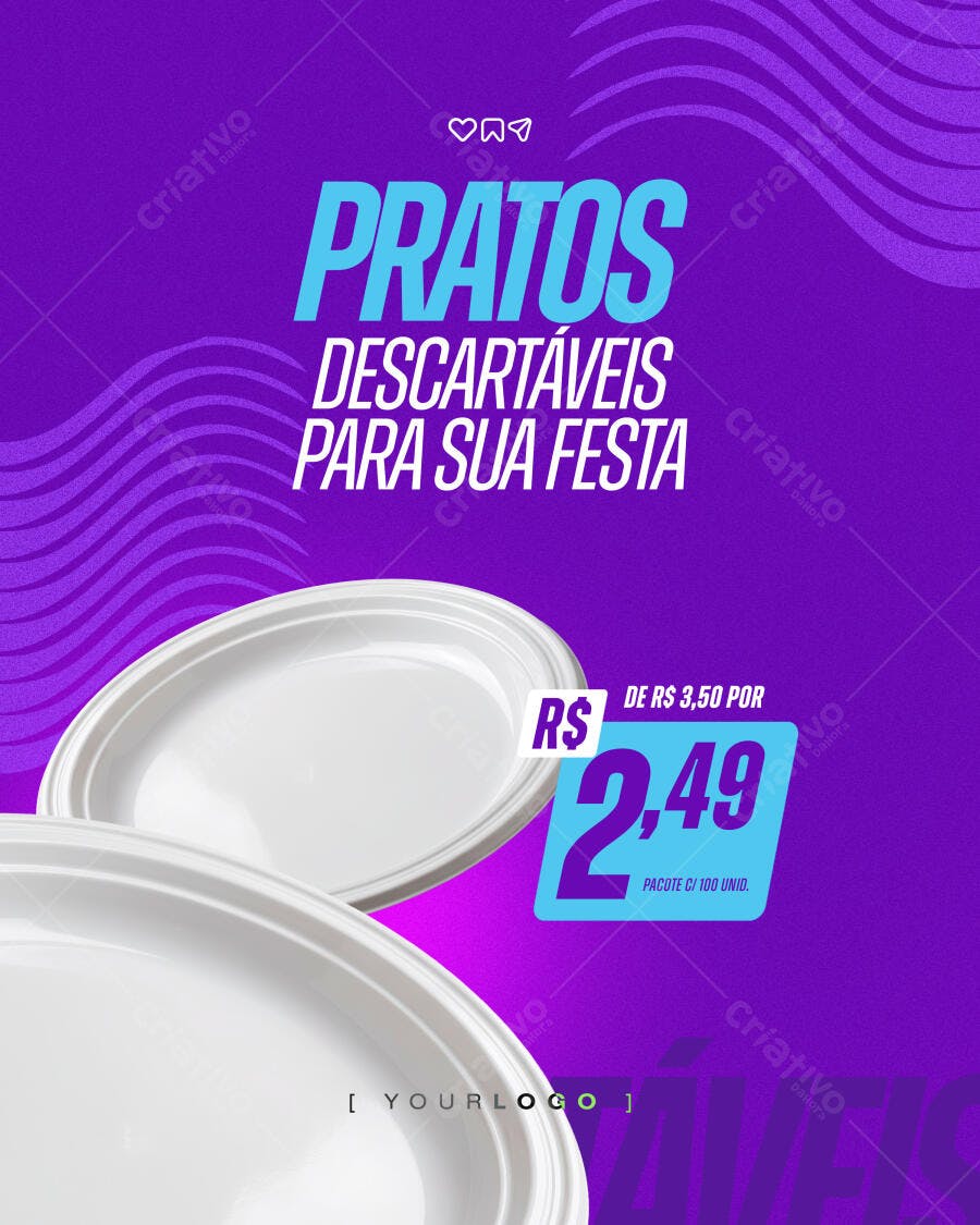 Post Instagram Pratos Descartáveis Festa PSD Editável