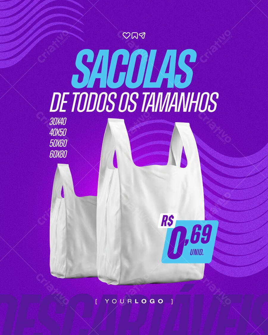 Post Instagram Sacolas Plásticas Loja Varejo PSD Editável