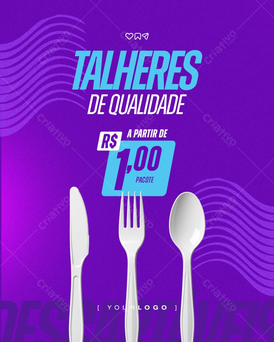 Post Instagram Talheres de Qualidade Descartáveis PSD Editável