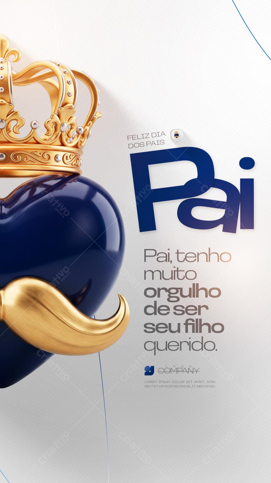 Story Dia dos Pais Coroa Bigode Azul Dourado PSD Editável