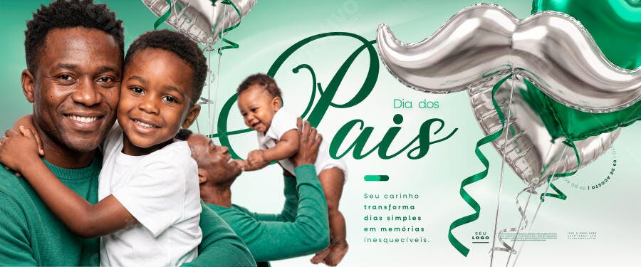 Banner Dia dos Pais Família Verde Prata PSD Editável