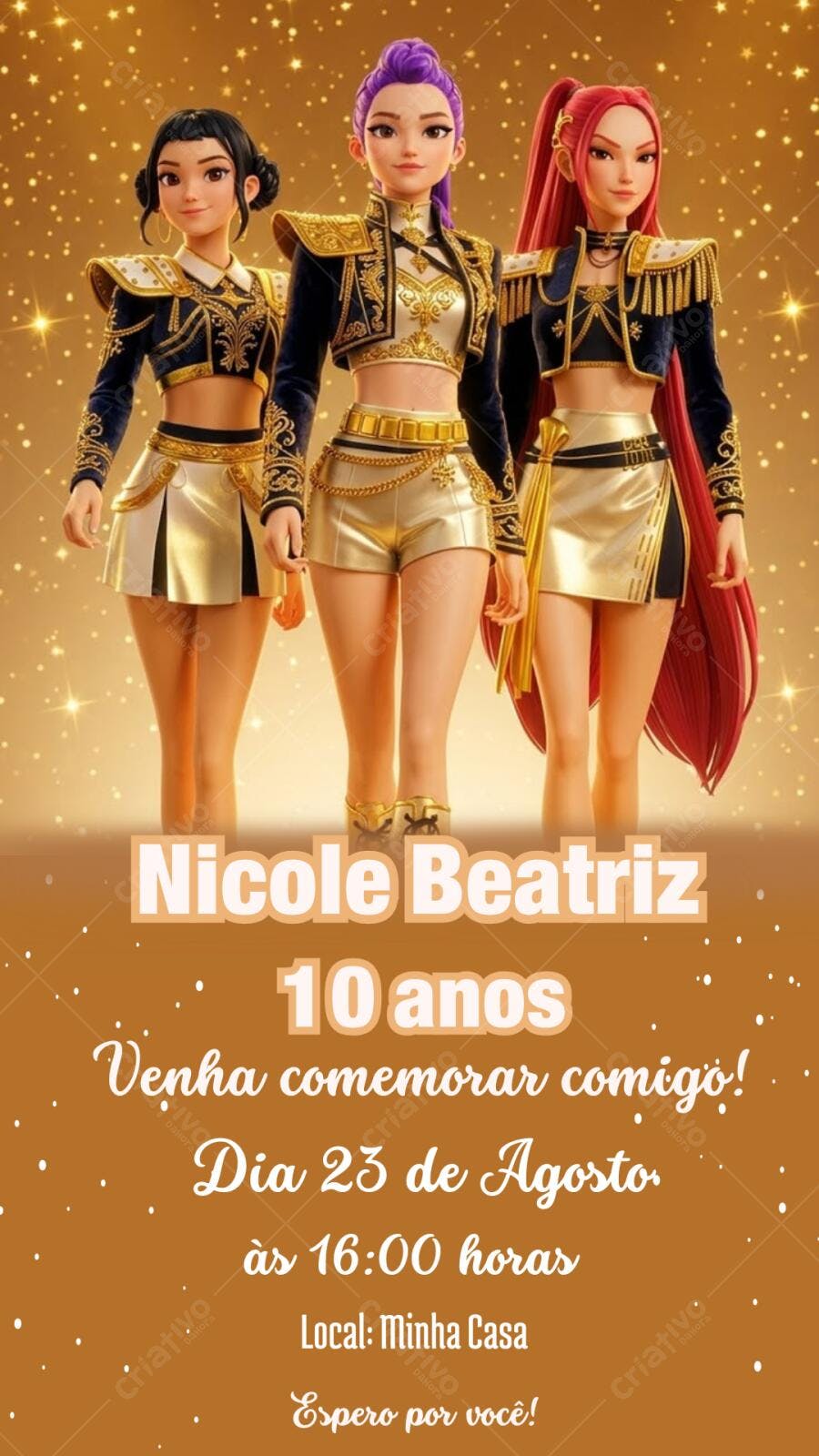 Convite Aniversário K-Pop Feminino 10 Anos Editável