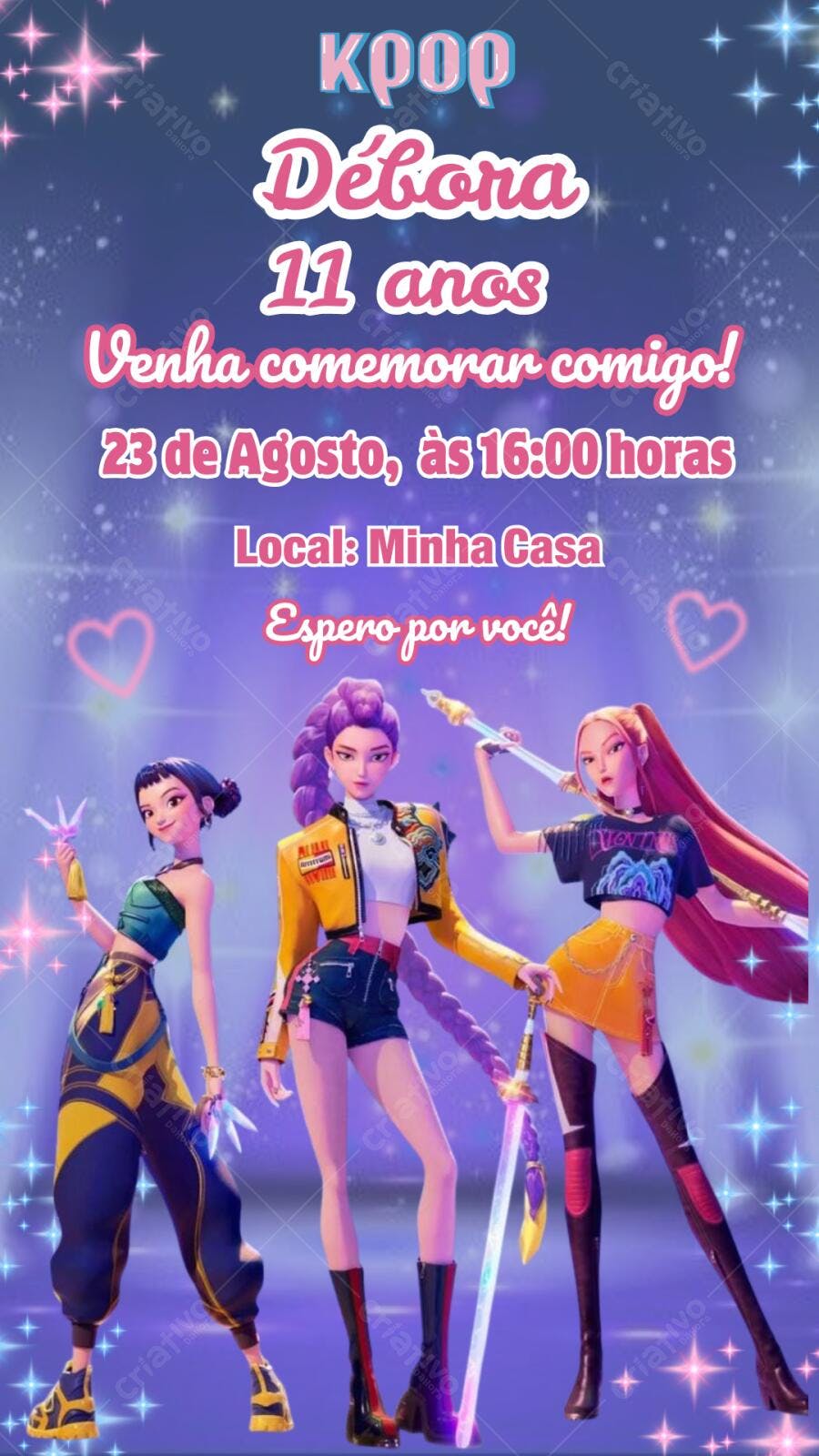 Convite Aniversário KPOP 11 Anos Digital Editável