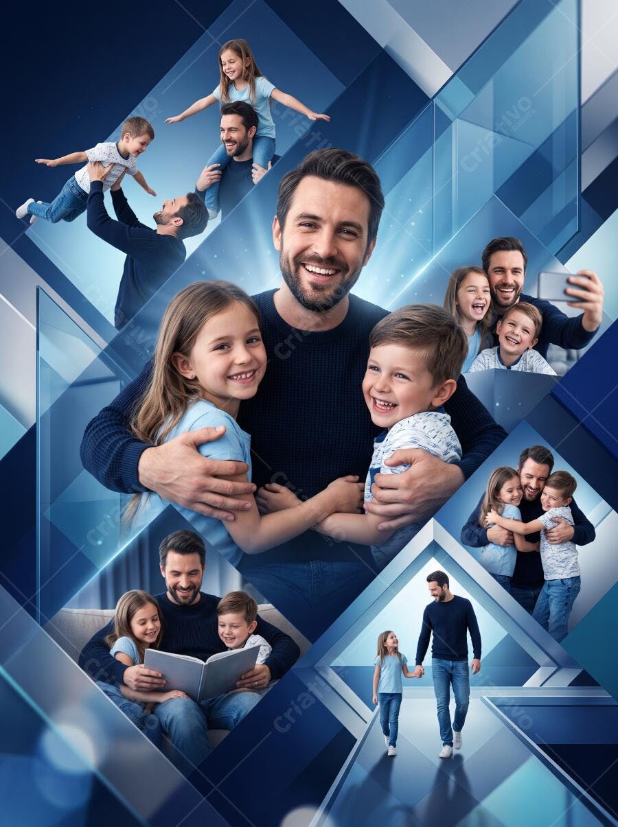 Foto Dia dos Pais Família Feliz Pai e Filhos Sorrindo