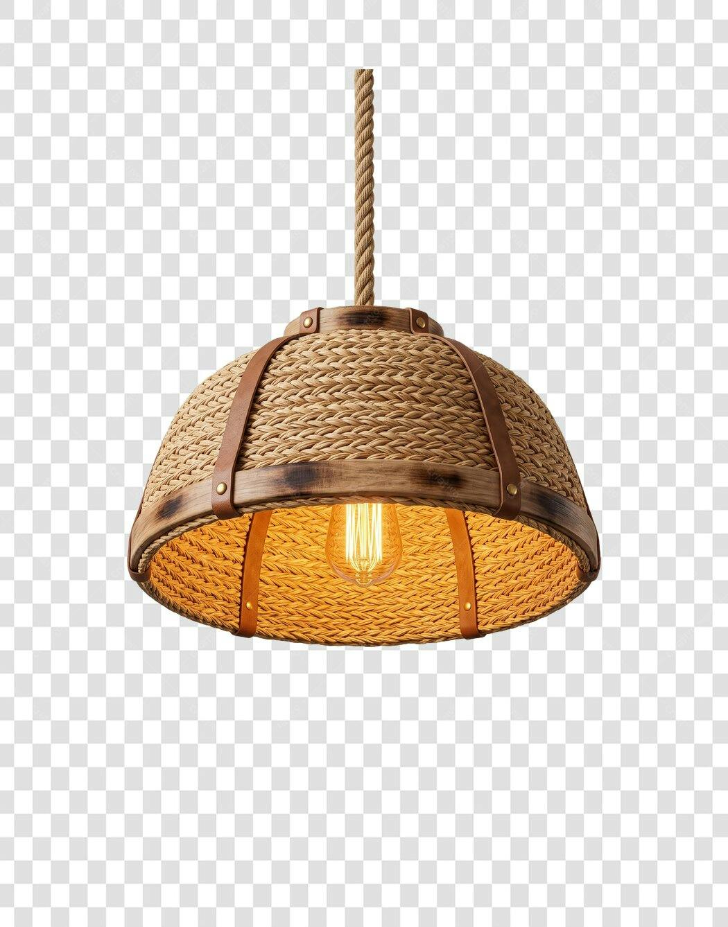 Foto Recortada Luminária Rústica Palha Corda PNG Fundo Transparente