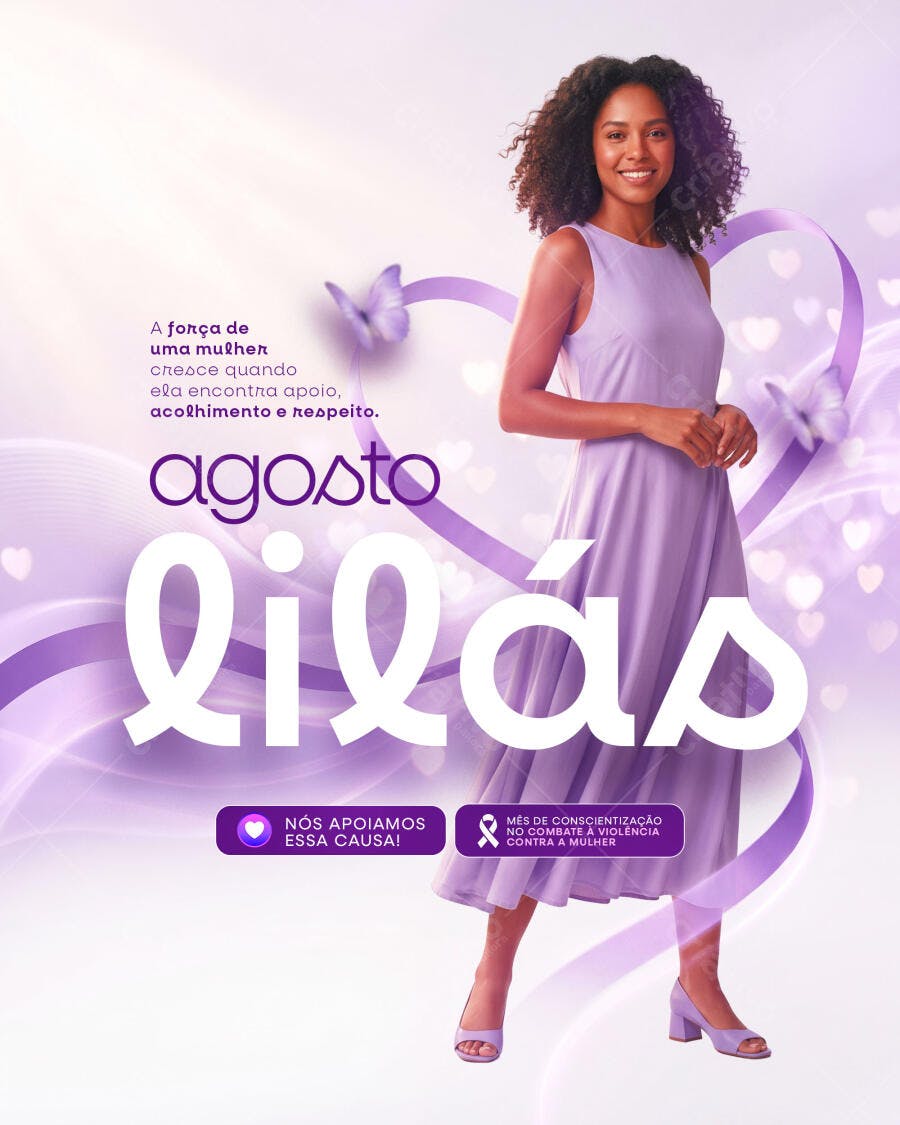 Post Agosto Lilás Conscientização Mulher PSD Editável