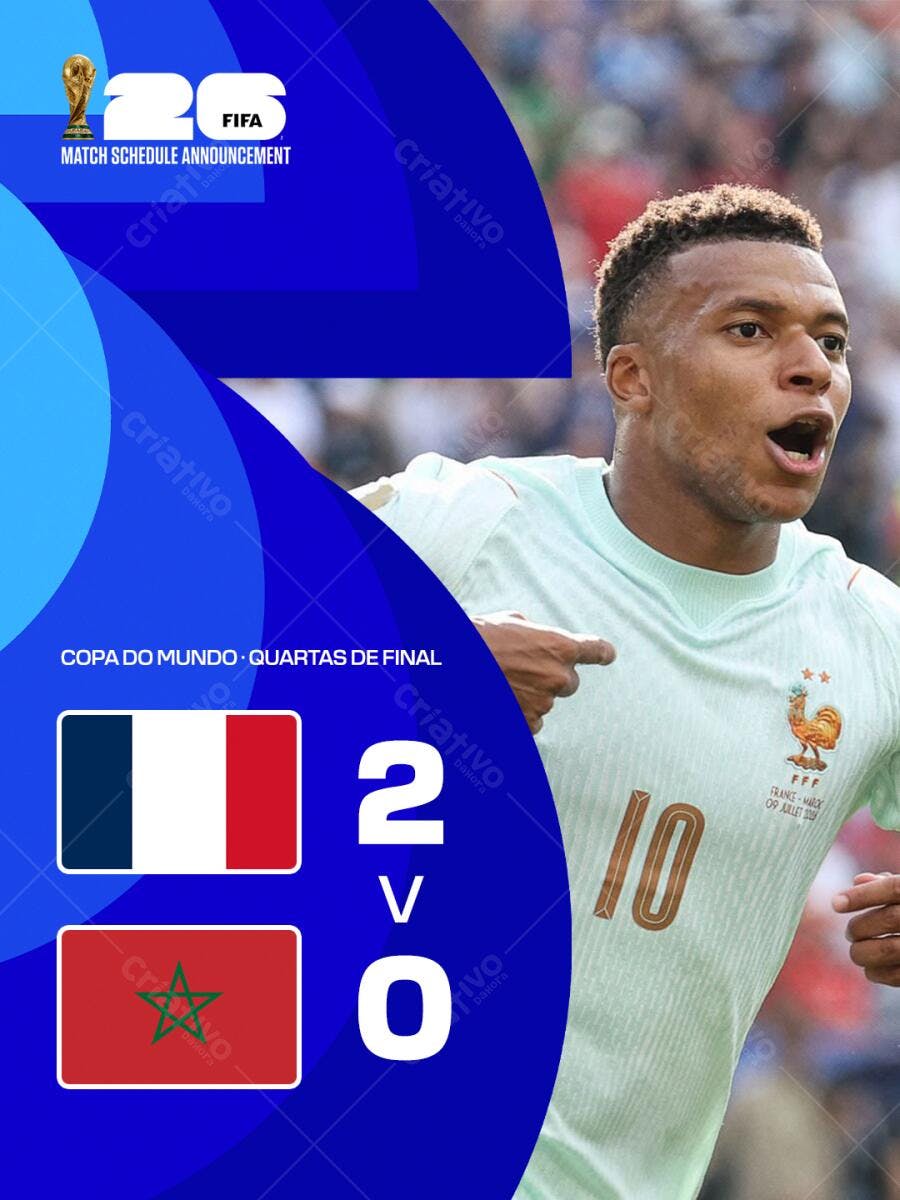 Post Copa do Mundo Quartas de Final Futebol PSD Editável