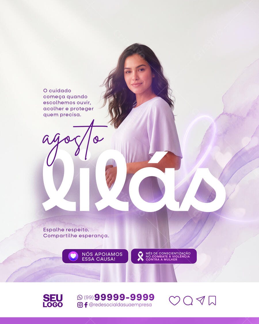 Post Instagram Agosto Lilás Conscientização PSD Editável
