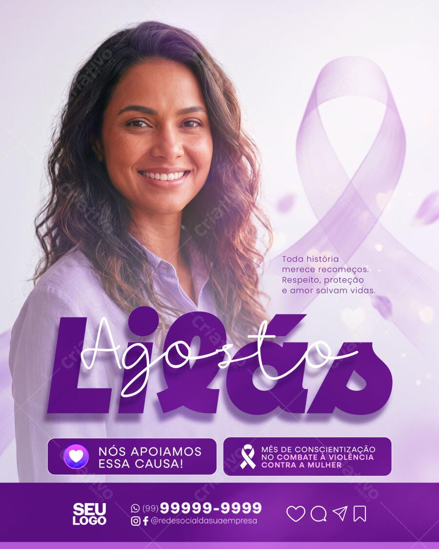 Post Instagram Agosto Lilás Conscientização PSD Editável