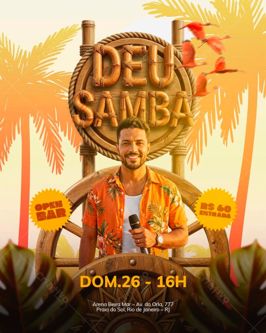 Post Instagram Deu Samba Verão Evento PSD Editável