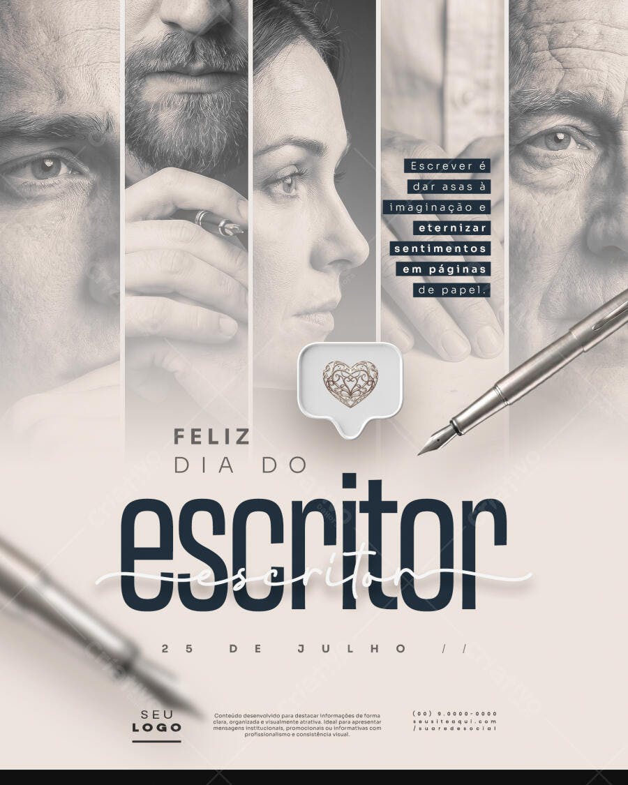 Post Instagram Dia do Escritor 25 de Julho PSD Editável