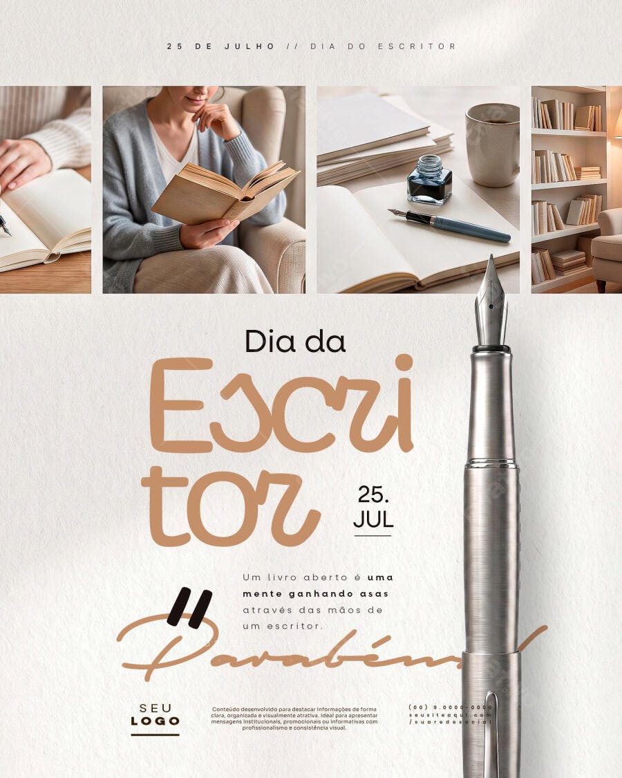 Post Instagram Dia do Escritor 25 de Julho PSD Editável