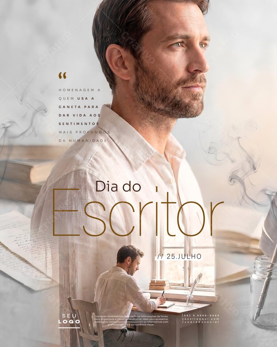 Post Instagram Dia do Escritor 25 Julho PSD Editável