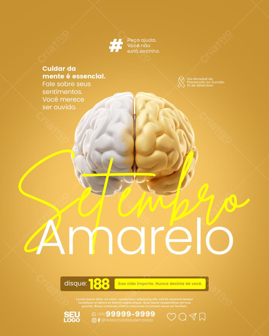 Post Instagram Setembro Amarelo Conscientização PSD Editável
