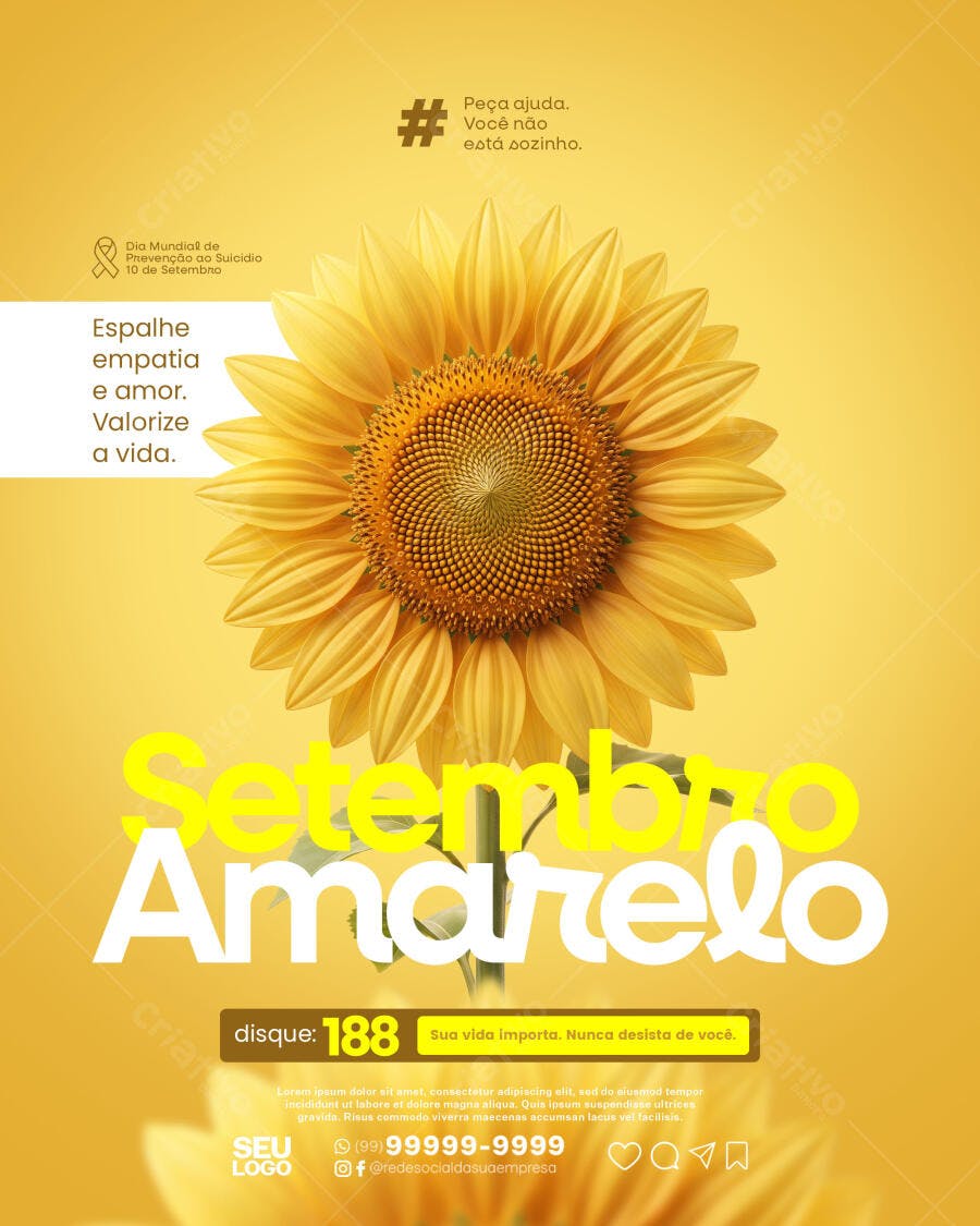 Post Instagram Setembro Amarelo Girassol PSD Editável