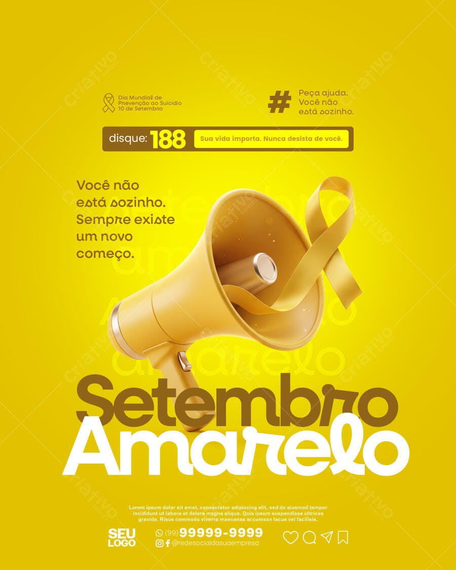 Post Instagram Setembro Amarelo Prevenção Suicídio PSD Editável