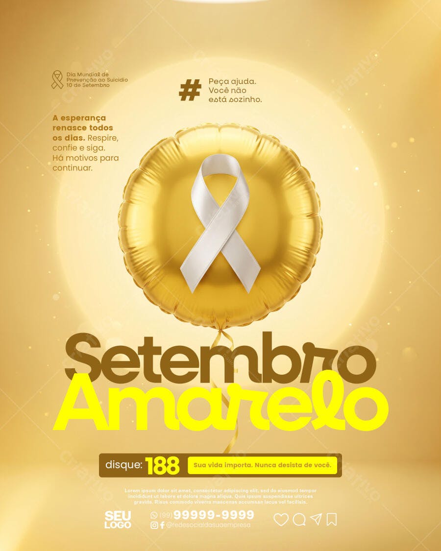 Post Instagram Setembro Amarelo Prevenção Suicídio PSD Editável