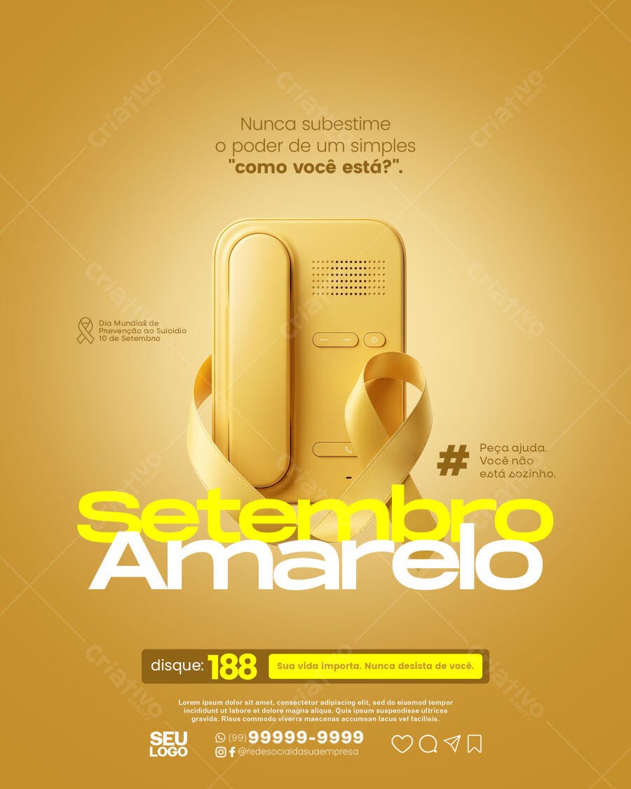 Post Setembro Amarelo Prevenção Suicídio PSD Editável