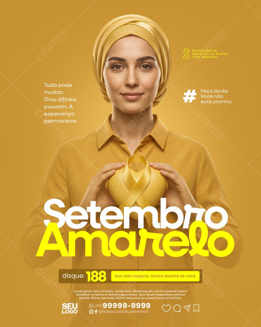 Post Setembro Amarelo Prevenção Suicídio PSD Editável