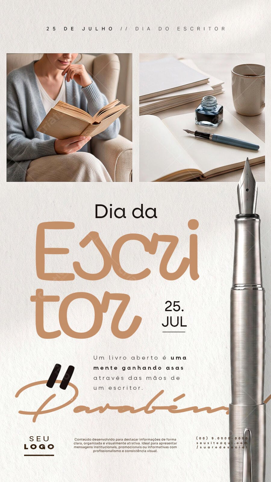 Story Instagram Dia do Escritor 25 de Julho PSD Editável
