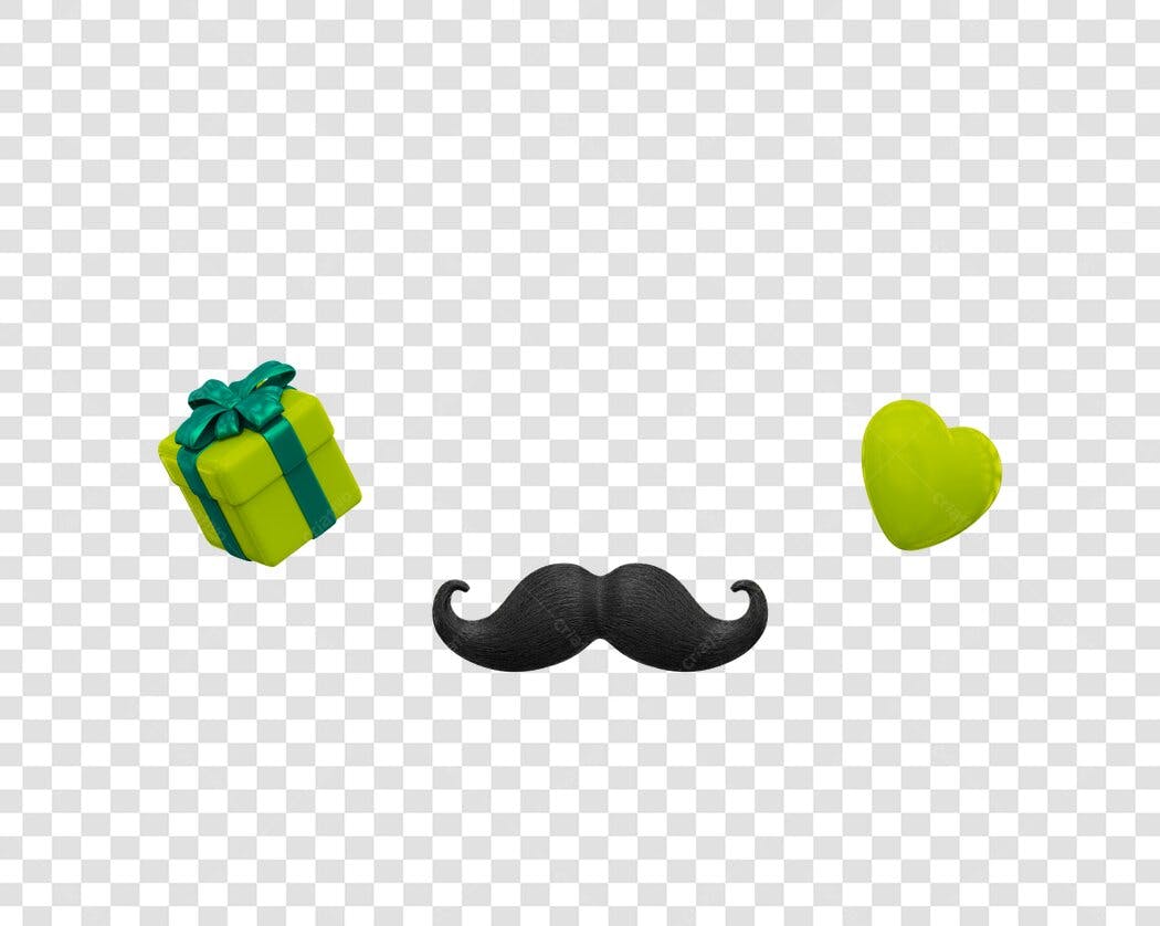 Elemento 3D Bigode Presente Coração Dia dos Pais Agosto PNG Fundo Transparente