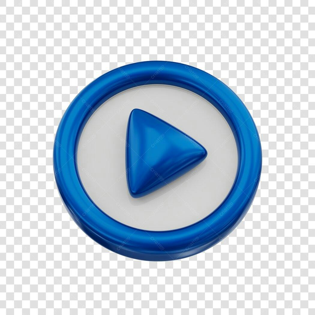 Elemento 3D Botão Play Azul Mídia PNG Fundo Transparente