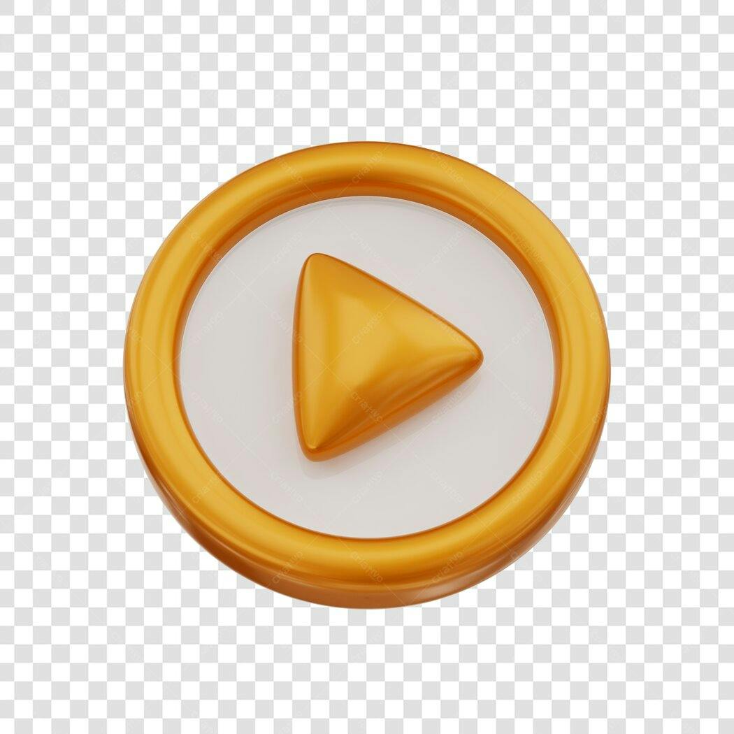 Elemento 3D Botão Play Dourado Branco PNG Fundo Transparente