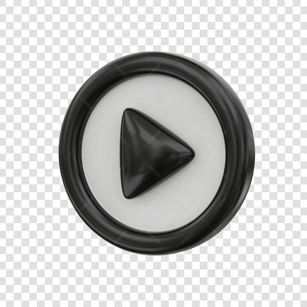 Elemento 3D Botão Play Preto Branco PNG Fundo Transparente