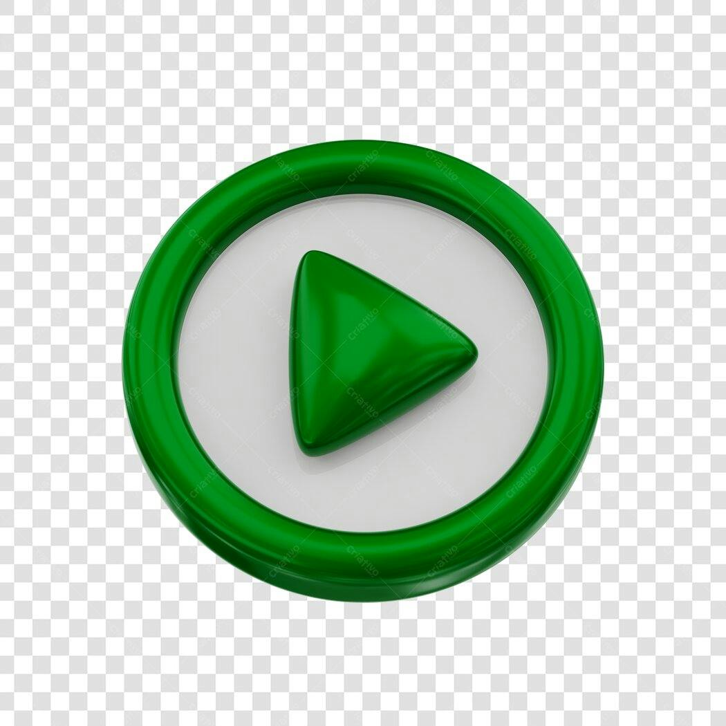 Elemento 3D Botão Play Verde Brilhante PNG Fundo Transparente