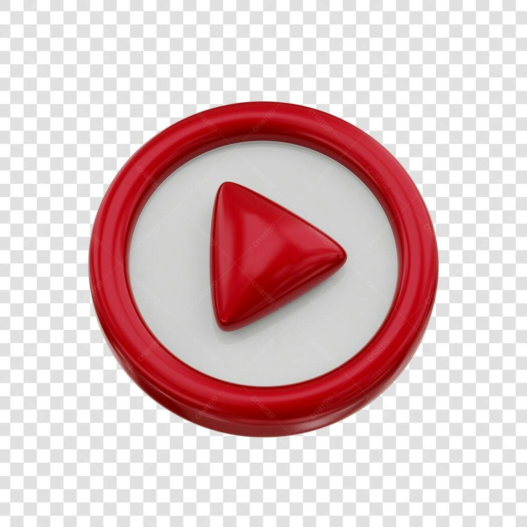 Elemento 3D Botão Play Vermelho Ícone Mídia PNG Fundo Transparente