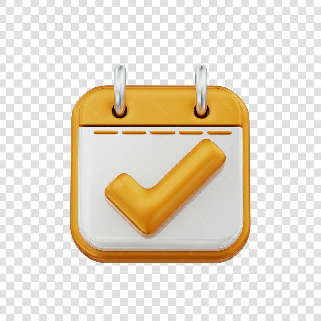Elemento 3D Calendário Check Dourado PNG Fundo Transparente
