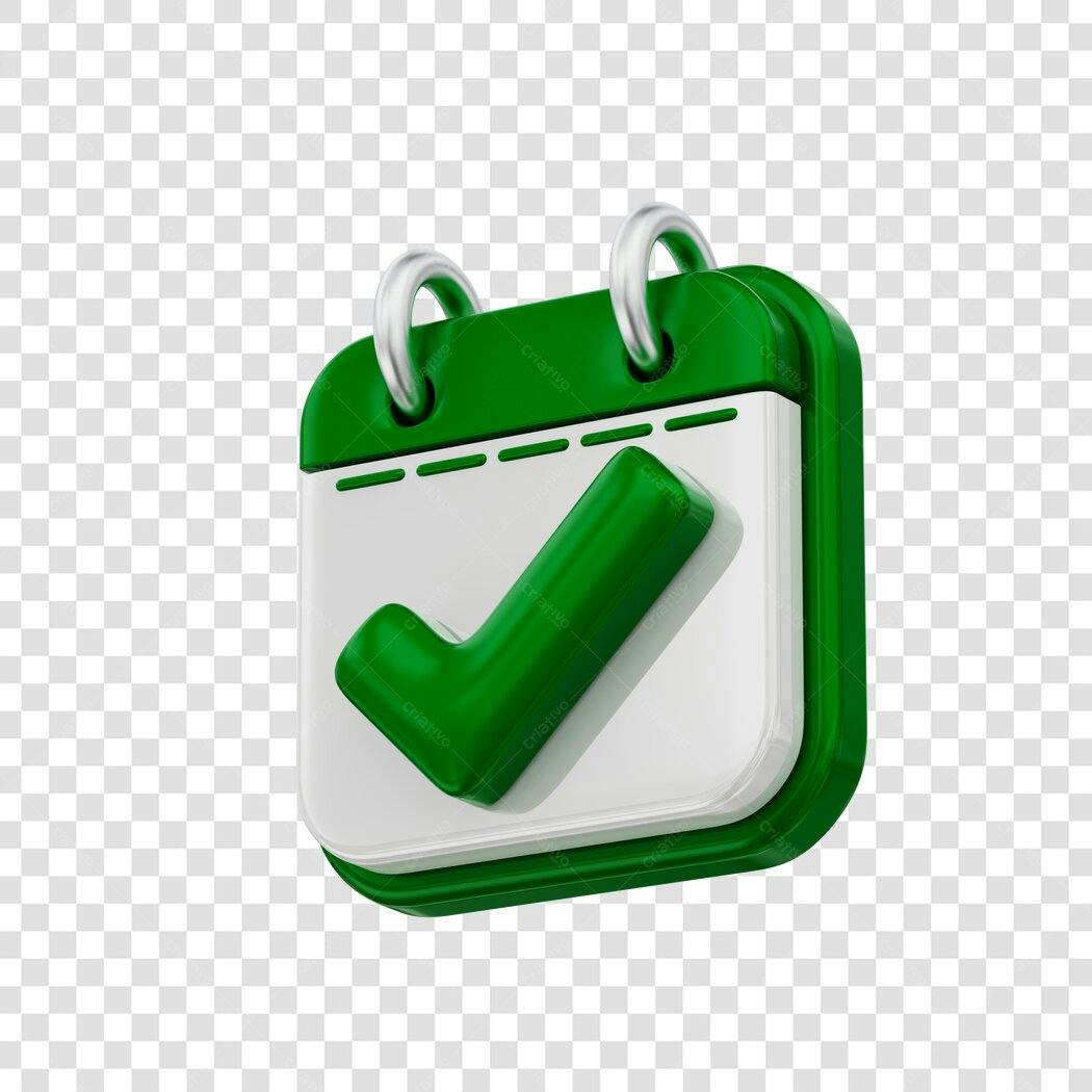 Elemento 3D Calendário Check Verde PNG Fundo Transparente
