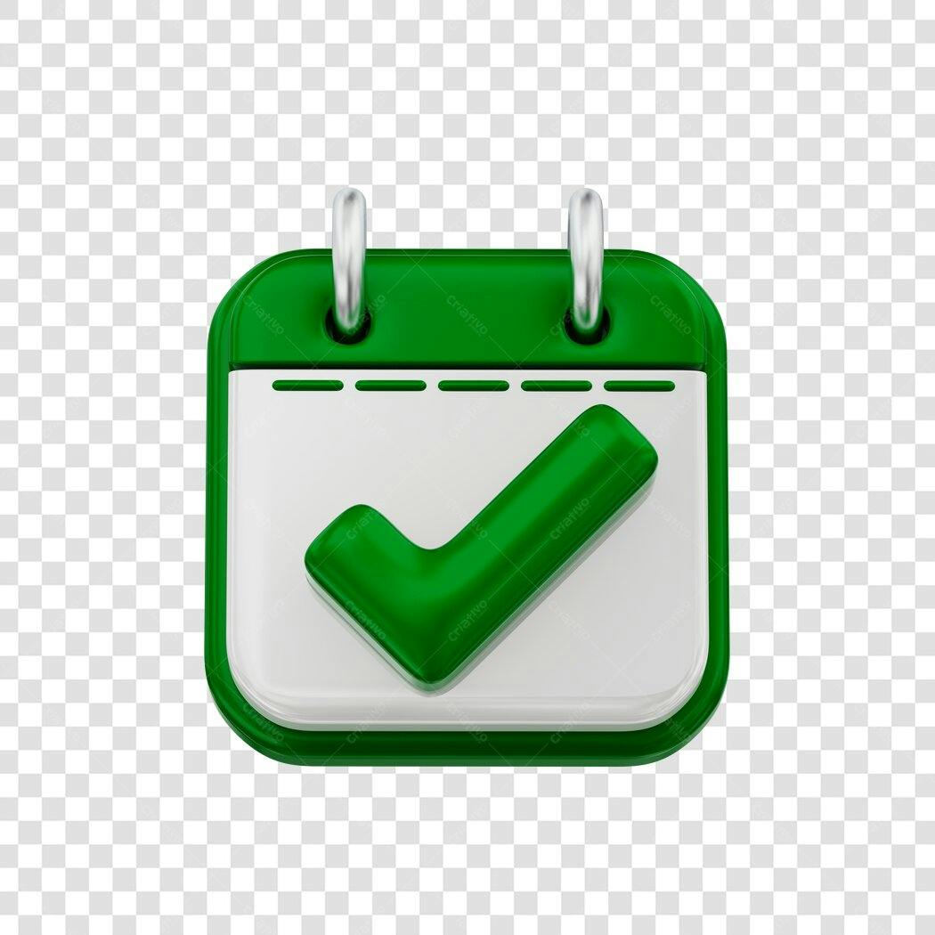 Elemento 3D Calendário Check Verde PNG Fundo Transparente