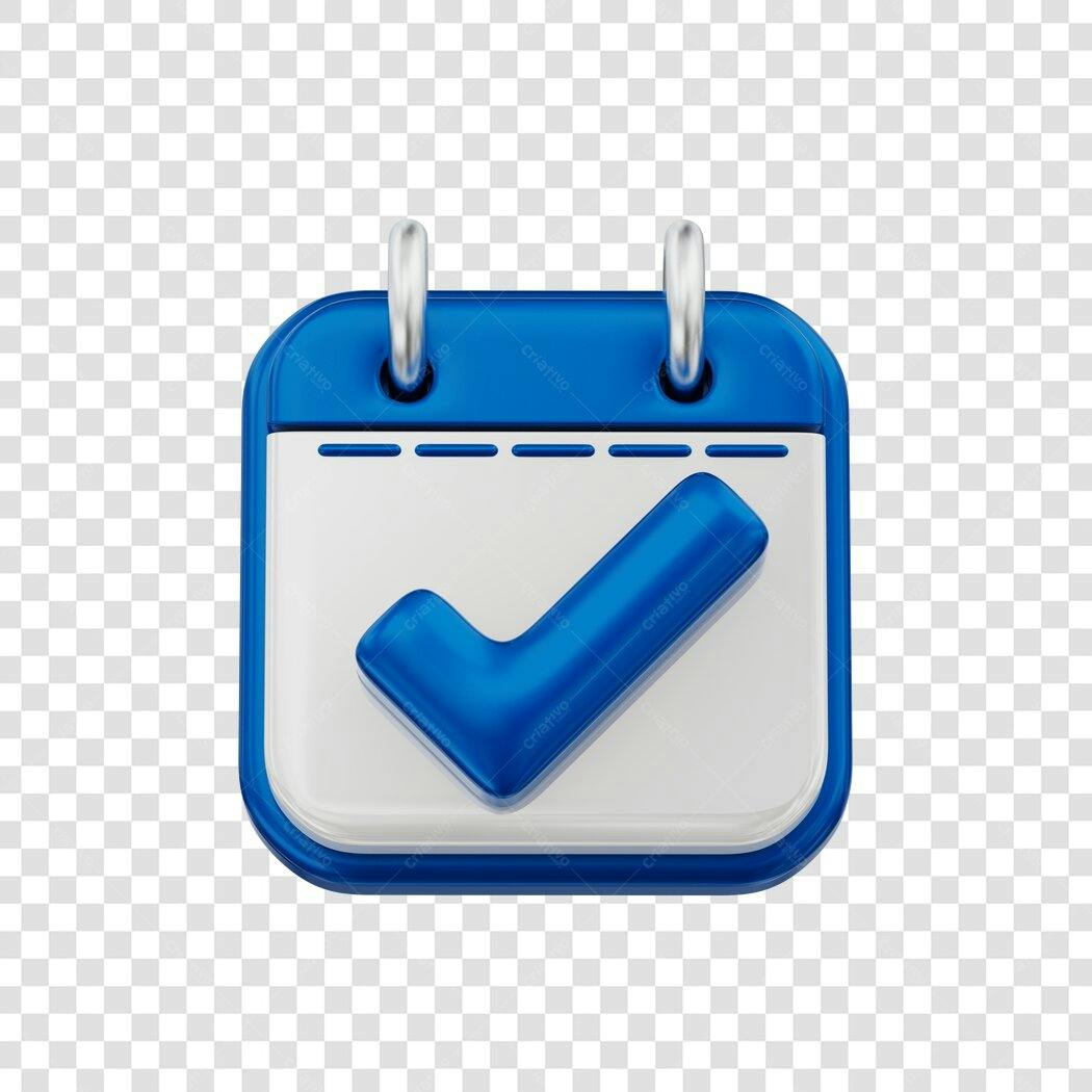 Elemento 3D Calendário com Check Azul PNG Fundo Transparente
