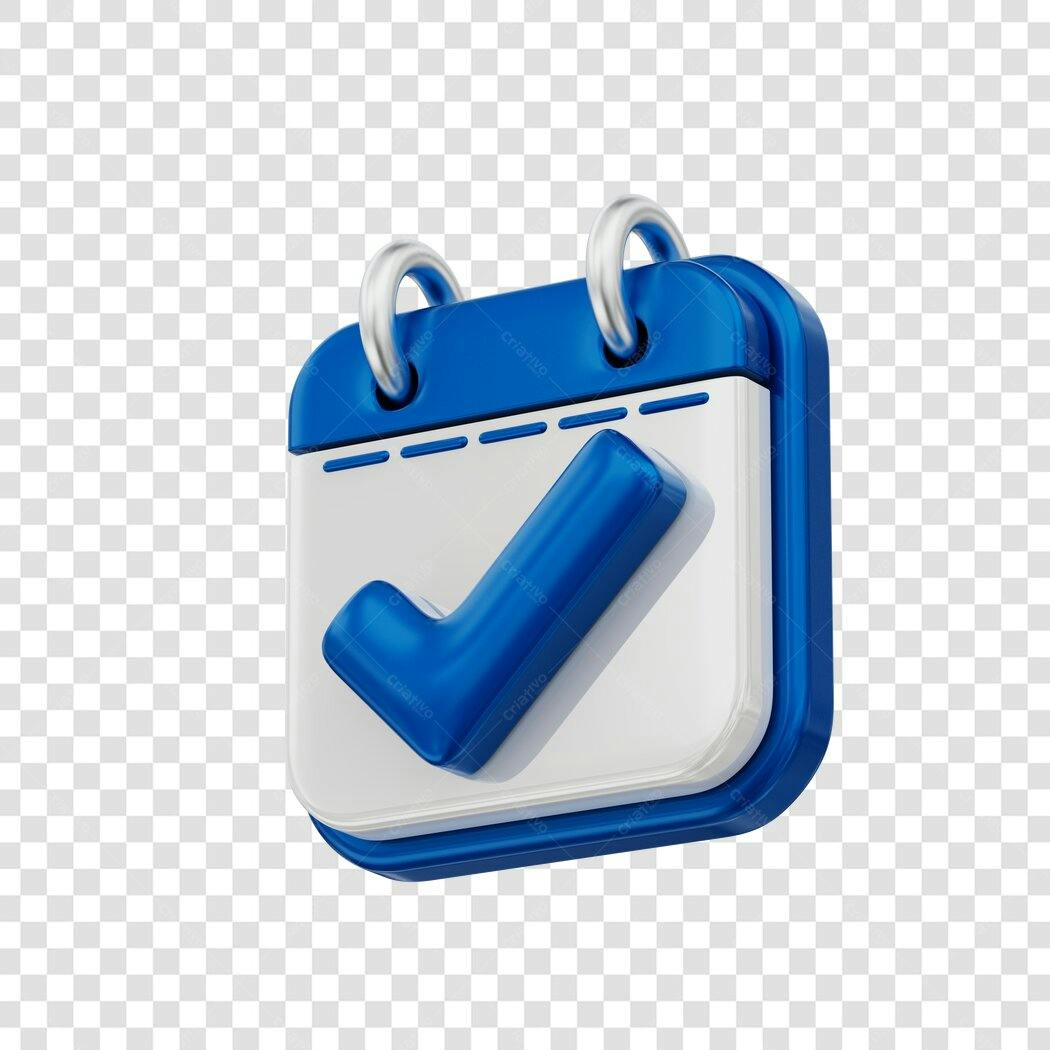 Elemento 3D Calendário com Check Azul PNG Fundo Transparente