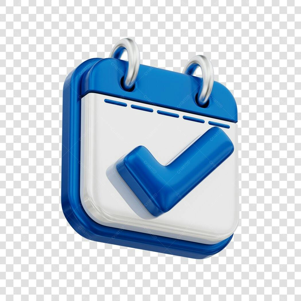 Elemento 3D Calendário com Check Azul PNG Fundo Transparente