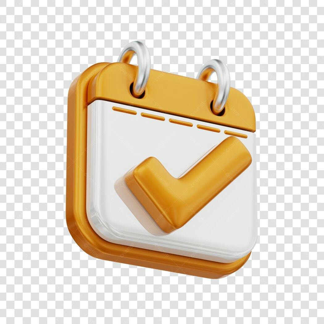 Elemento 3D Calendário com Check Dourado PNG Fundo Transparente