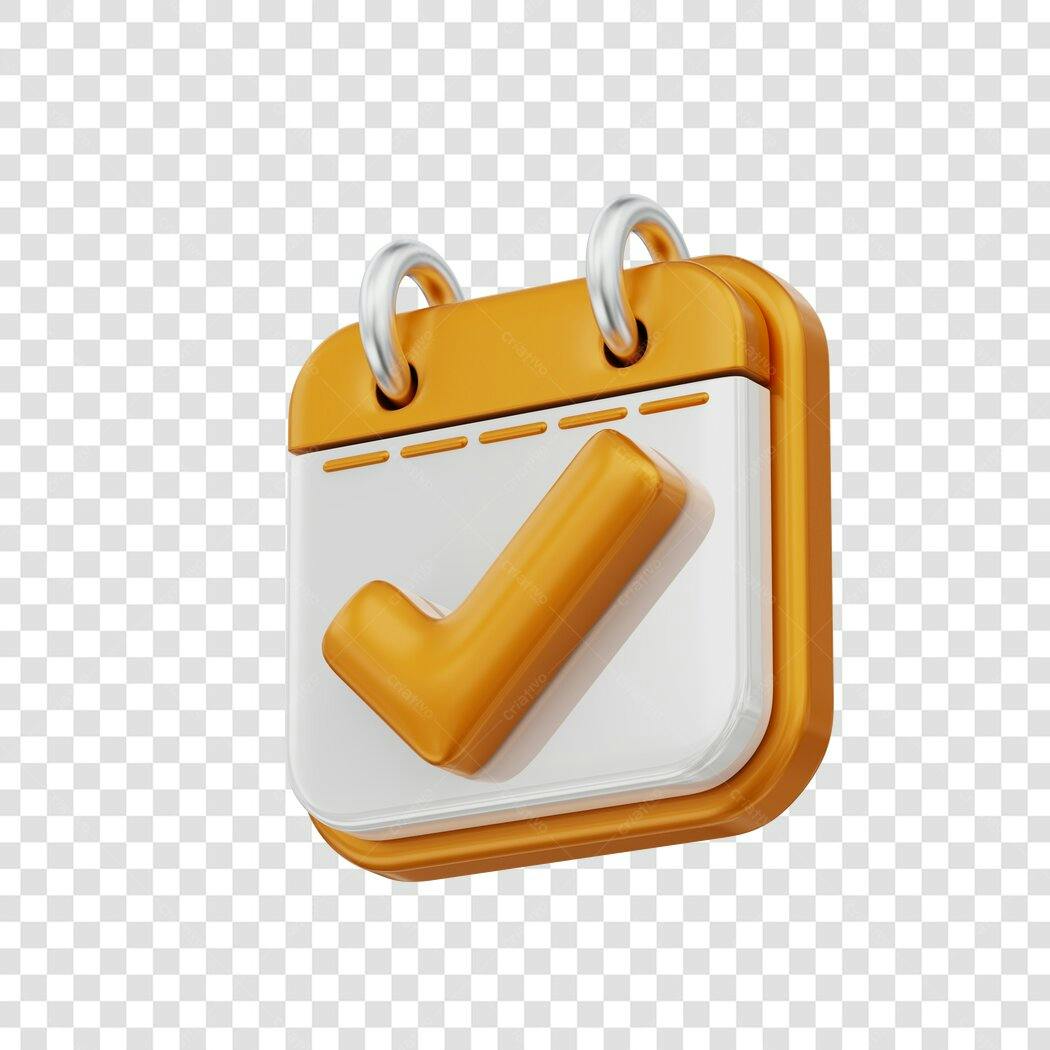 Elemento 3D Calendário com Check Laranja PNG Fundo Transparente