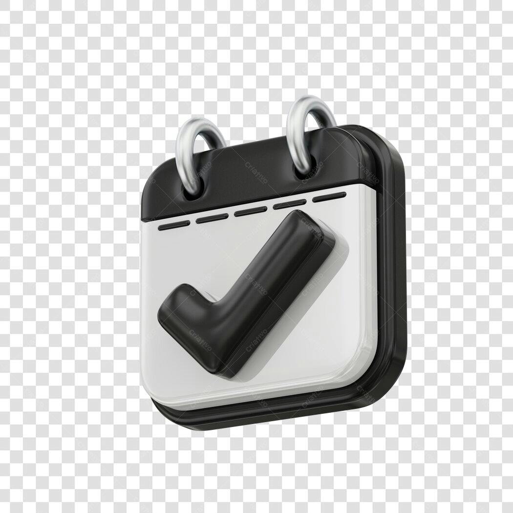 Elemento 3D Calendário com Check Preto PNG Fundo Transparente