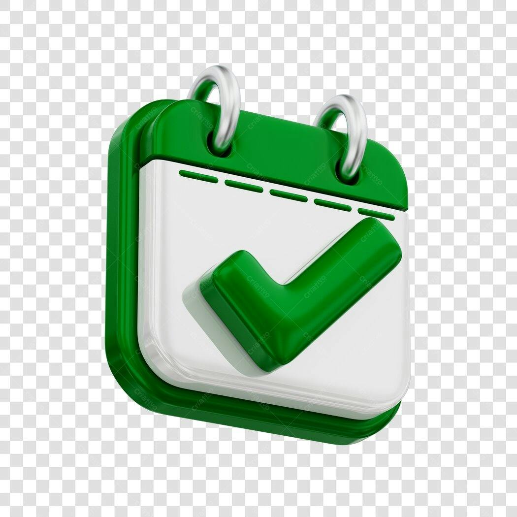 Elemento 3D Calendário com Check Verde PNG Fundo Transparente