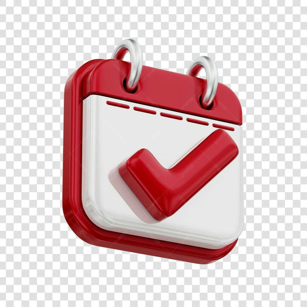 Elemento 3D Calendário com Check Vermelho PNG Fundo Transparente
