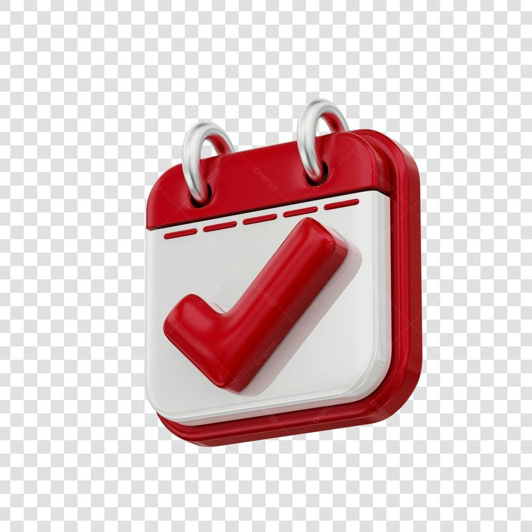 Elemento 3D Calendário com Check Vermelho PNG Fundo Transparente