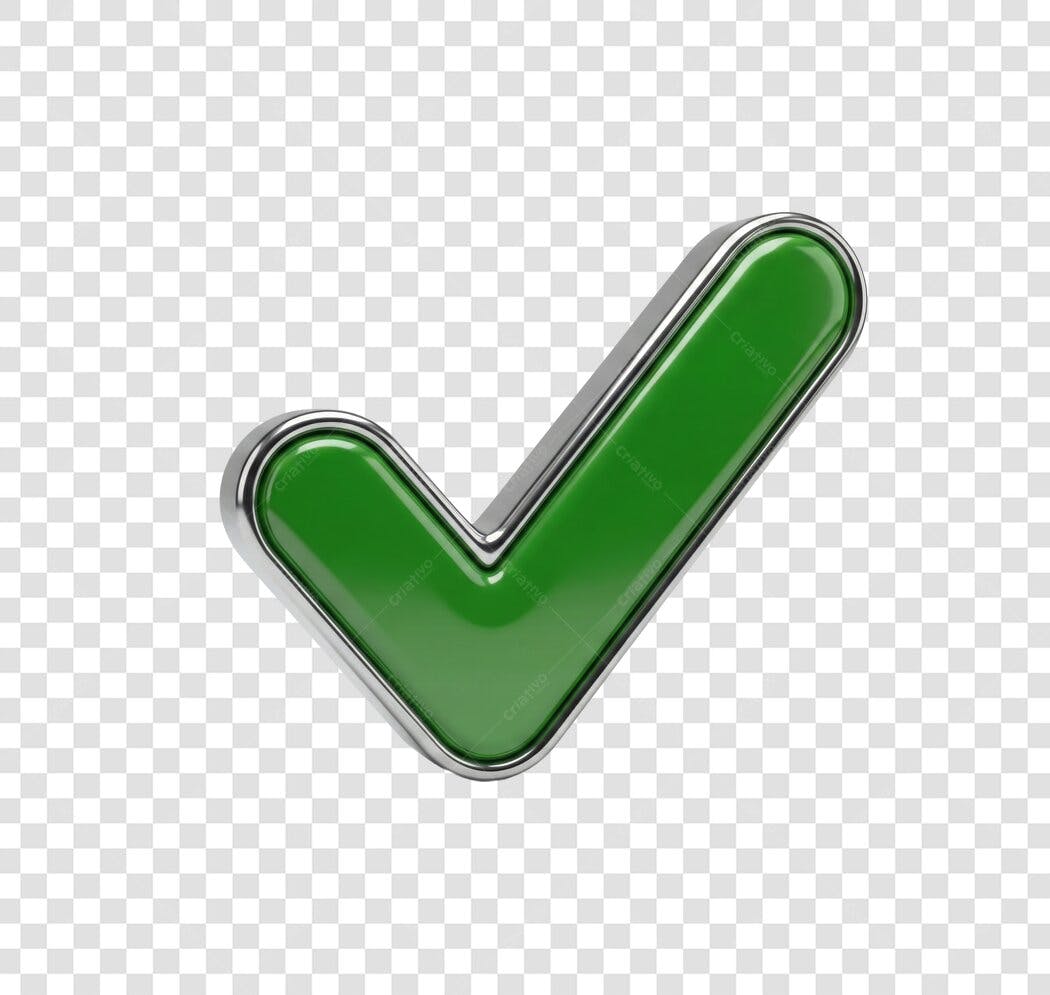 Elemento 3D Check Mark Verde Prata PNG Fundo Transparente